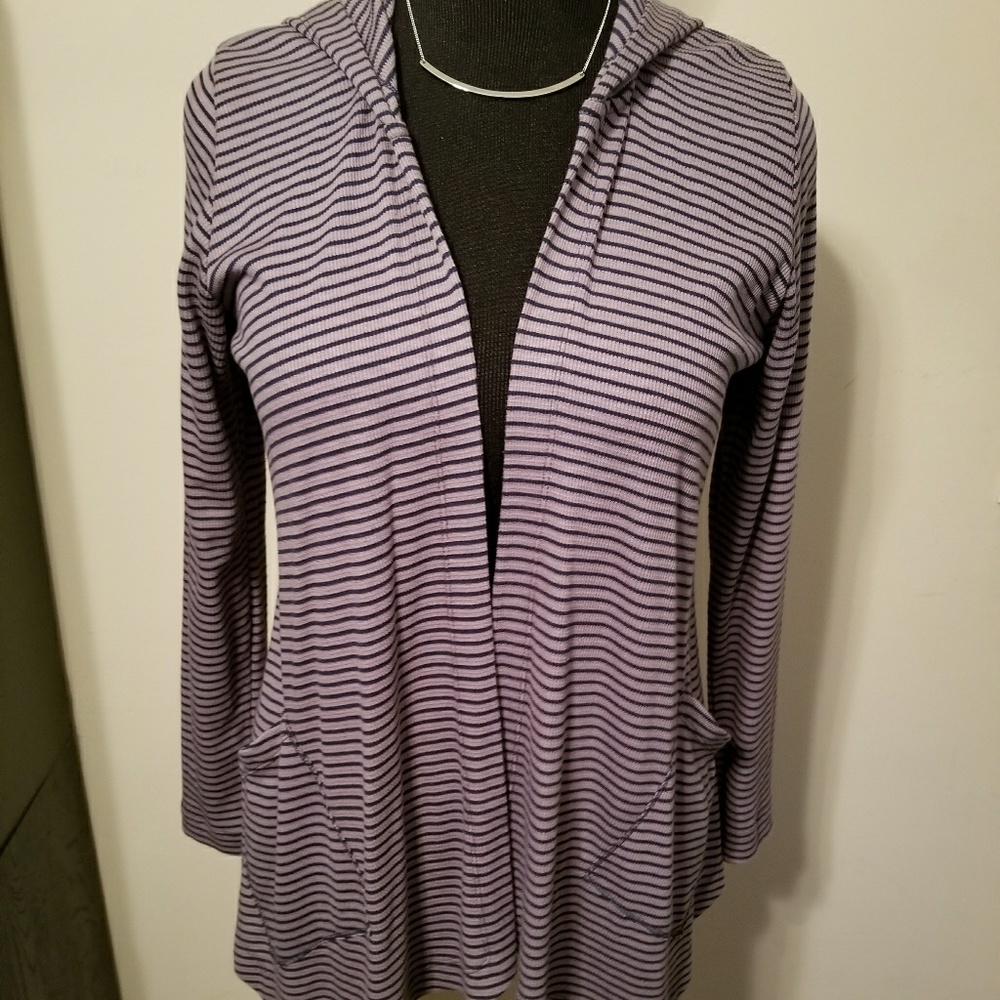 Navy Striped Hooded Cardigan Sz LG